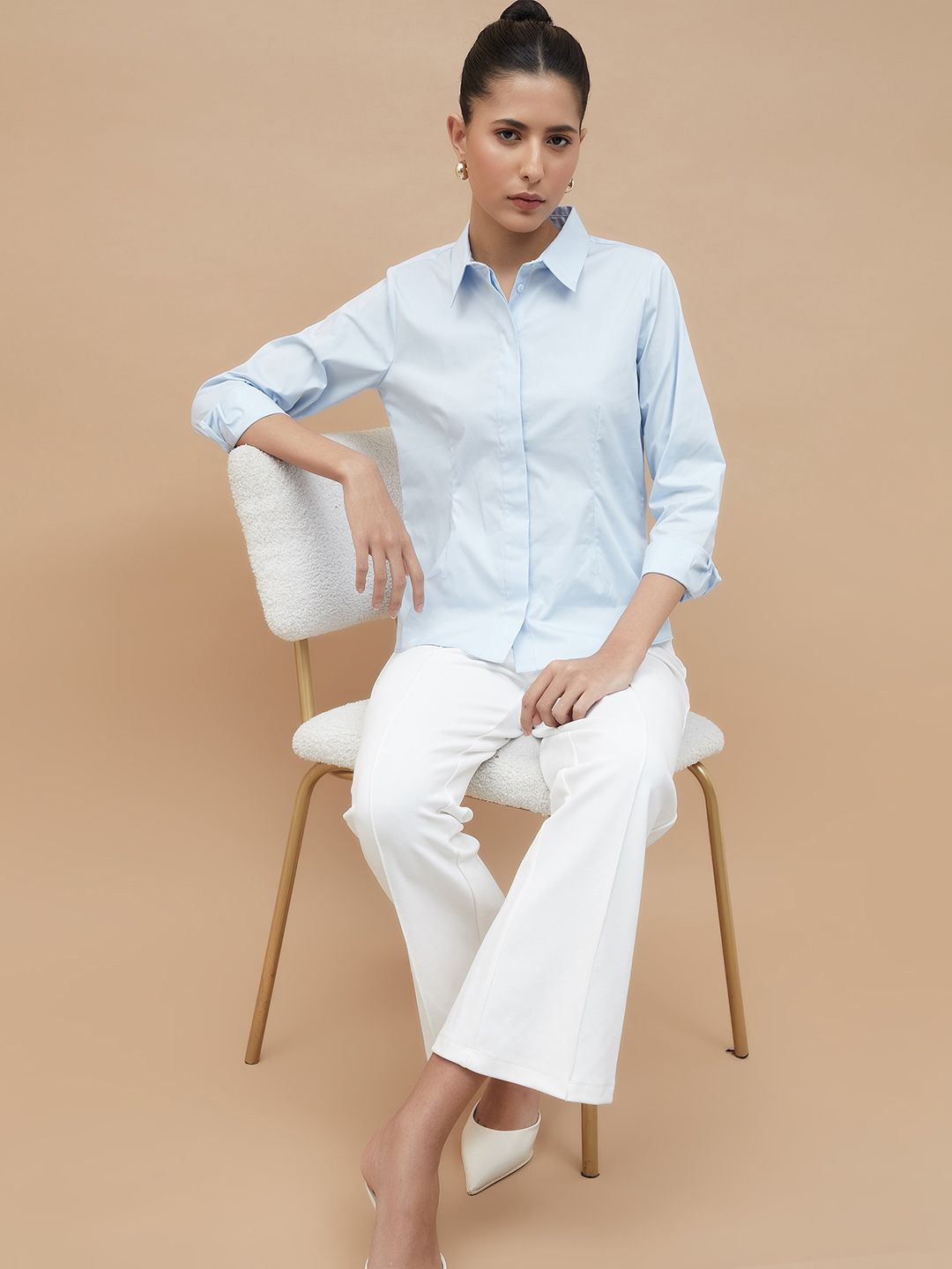 

CODE by Lifestyle Women Cutaway Collar Solid Cotton Formal Shirt, Blue
