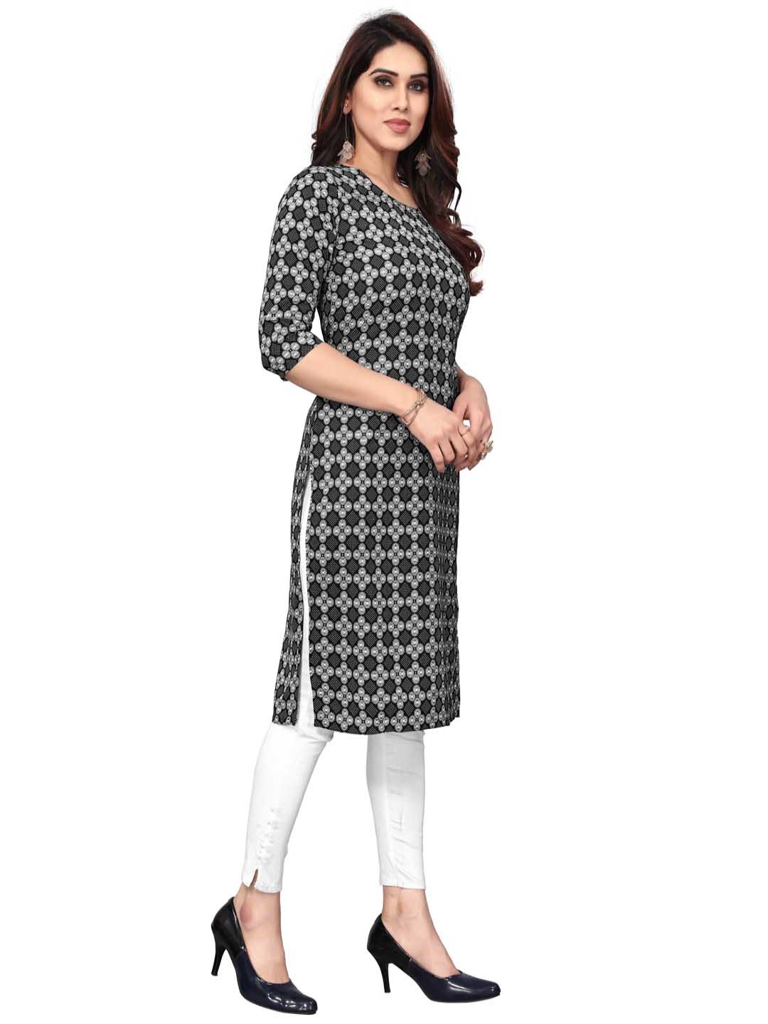 

KETAKI FASHION Selection Of 2 Geometric Printed Round Neck Straight Kurtas, Black