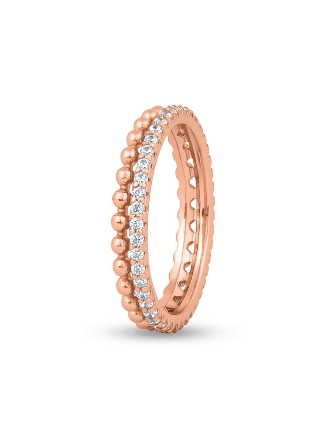 

GLYTERS 92.5 Sterling Silver Rose Gold Plated Stone-Studded Finger Ring