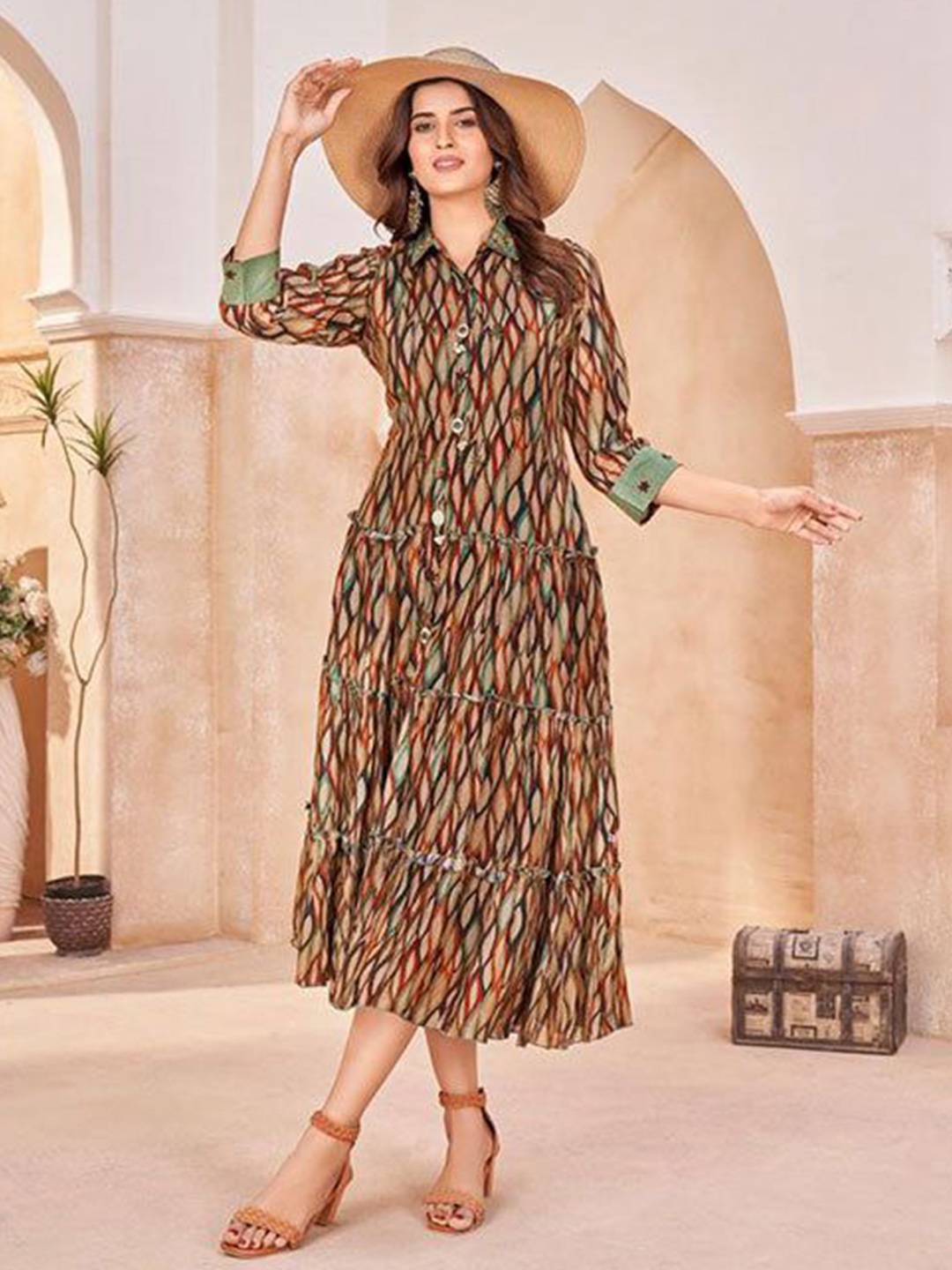 

FREYAA Animal A-Line Midi Dress, Brown