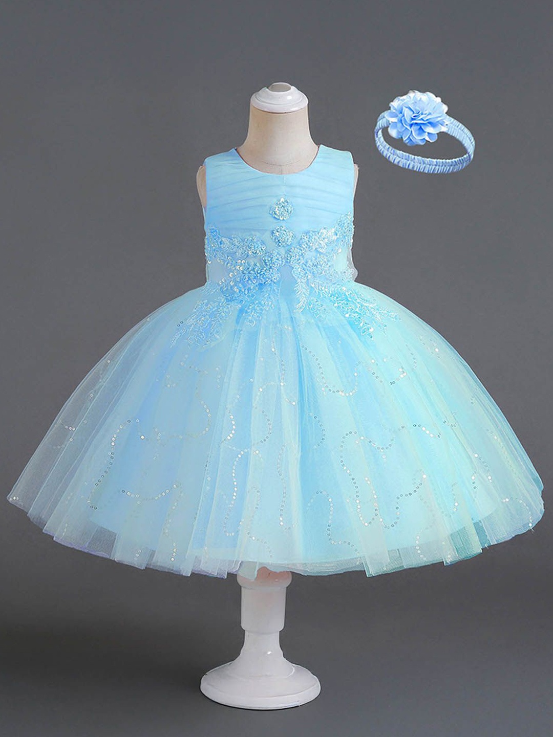 

Xsole Girls Sequined Fit and Flare Dress, Blue