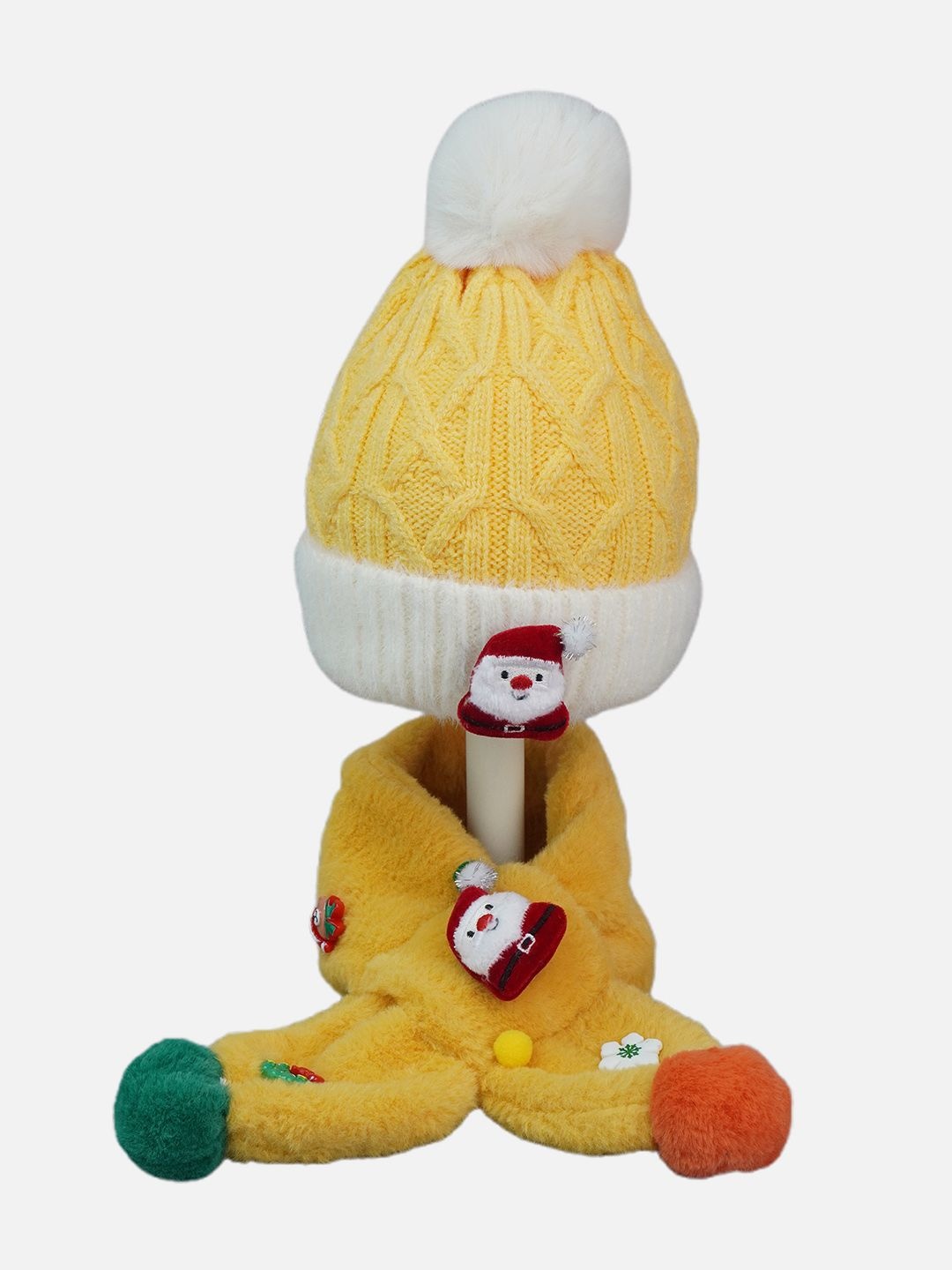 

Little Surprise Box LLP Kids Santa Christmas Themed Beanie With Matching Muffler, Yellow