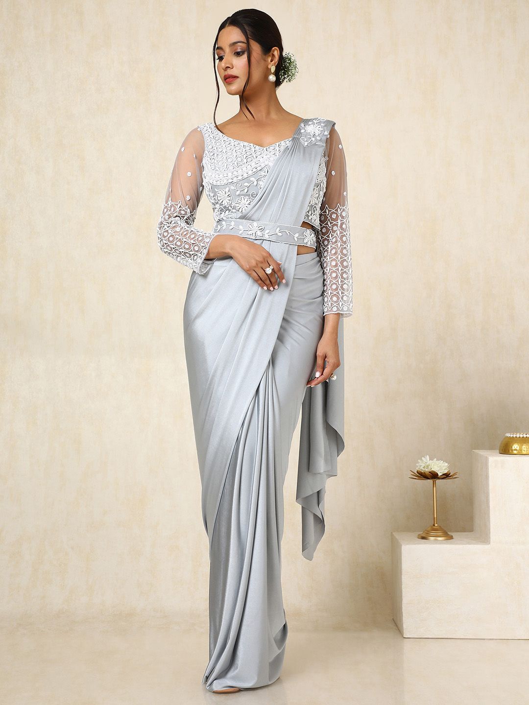 

Soch Ethnic Motifs Sequinned Ready to Wear Saree, Grey