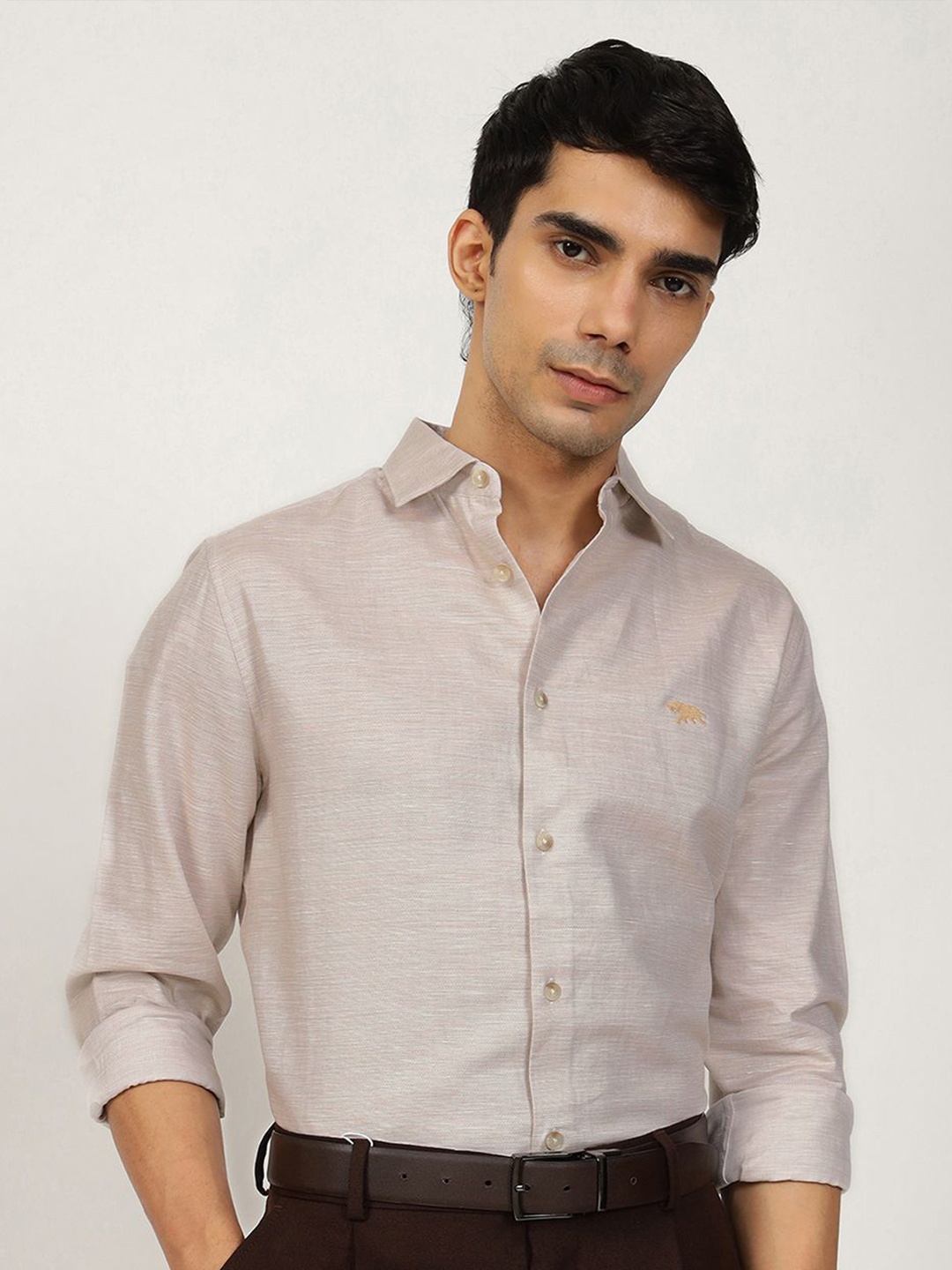

Andamen Semi Casual Men Cotton Linen Regular Fit Shirt, Beige