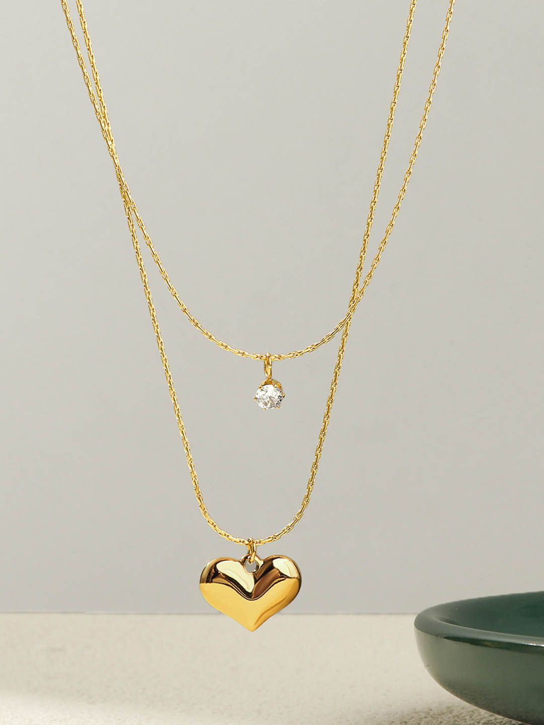 

StyleCast Gold-Toned Stone Studded Heart Shaped Layered Necklace