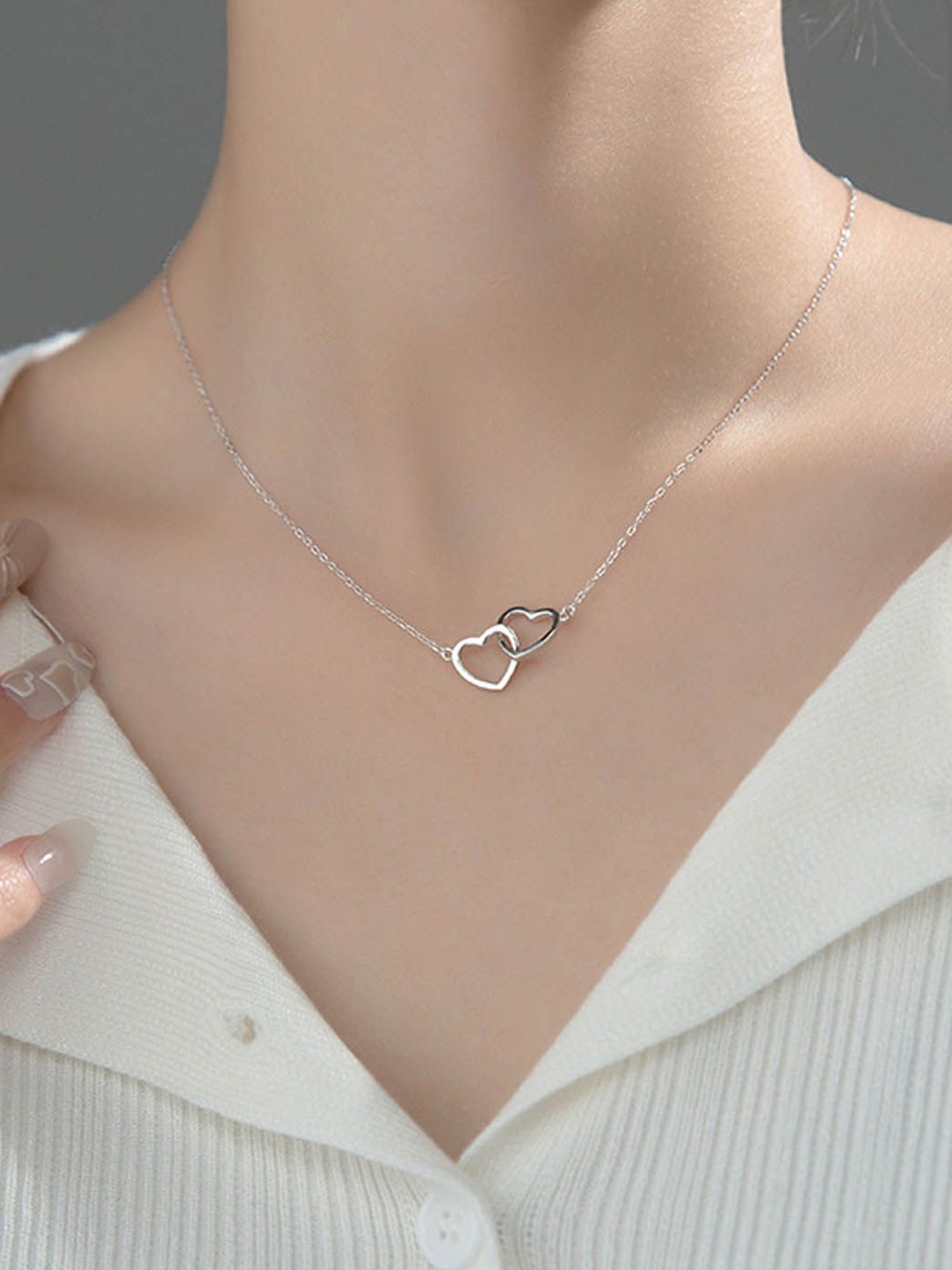 

StyleCast Silver-Toned Double Heart Shaped Minimal Chain
