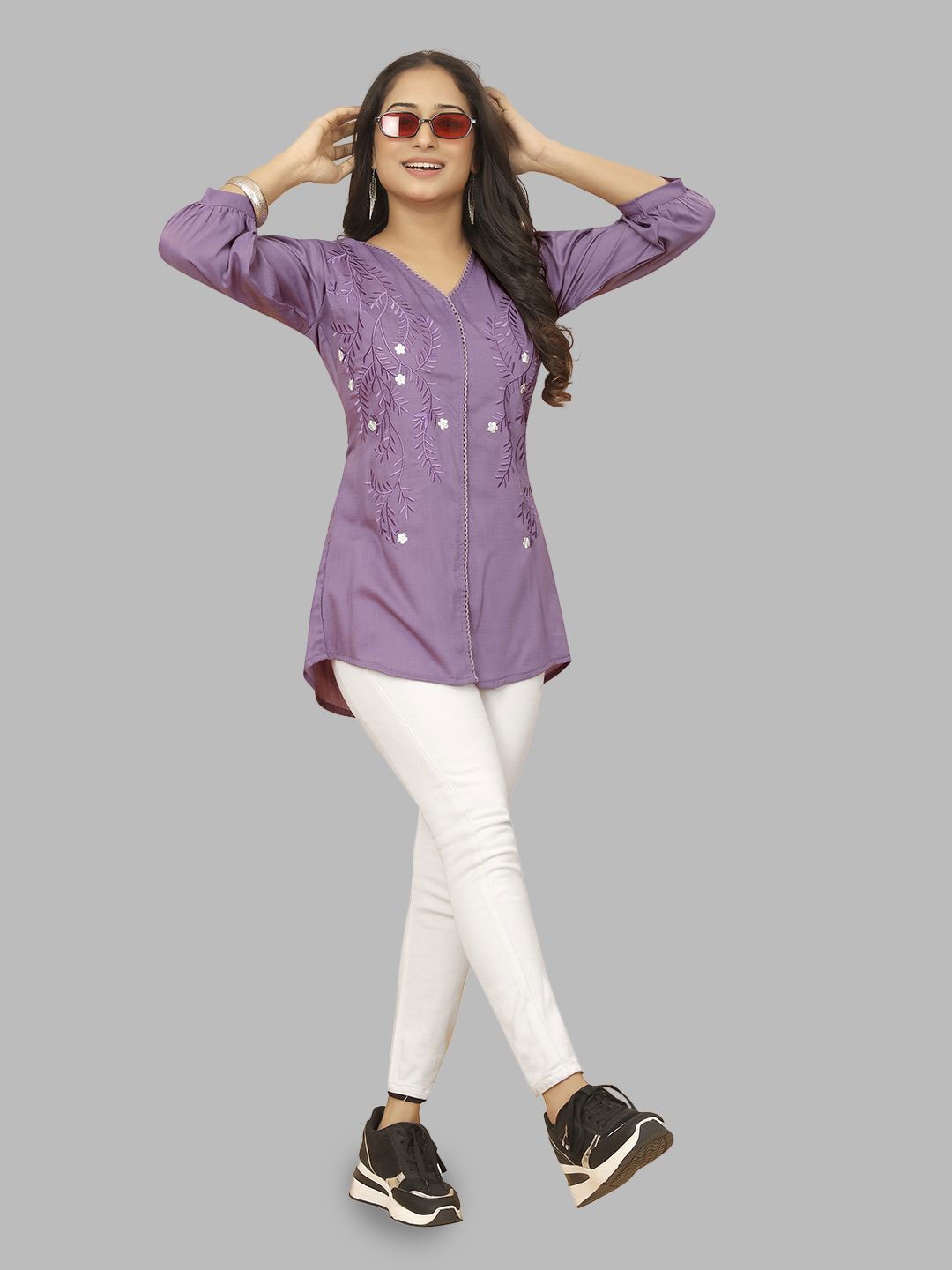 

Krimmple Women Embroidered Tunic, Purple