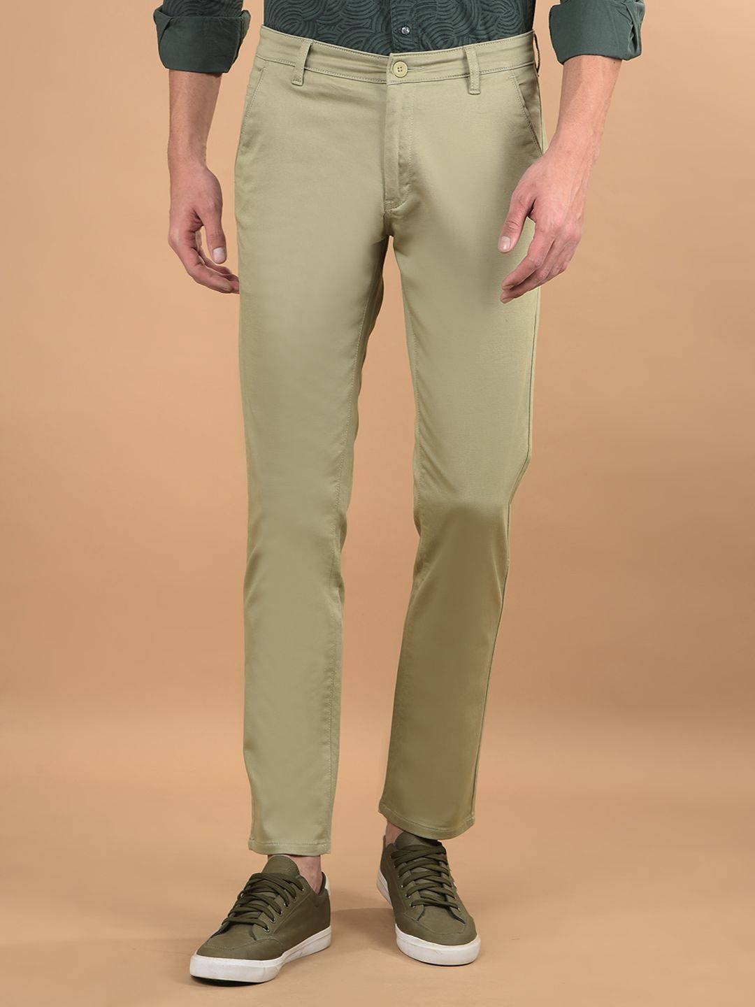 

Canary London Men Smart Slim Fit Mid-Rise Wrinkle Free Chinos Trousers, Khaki