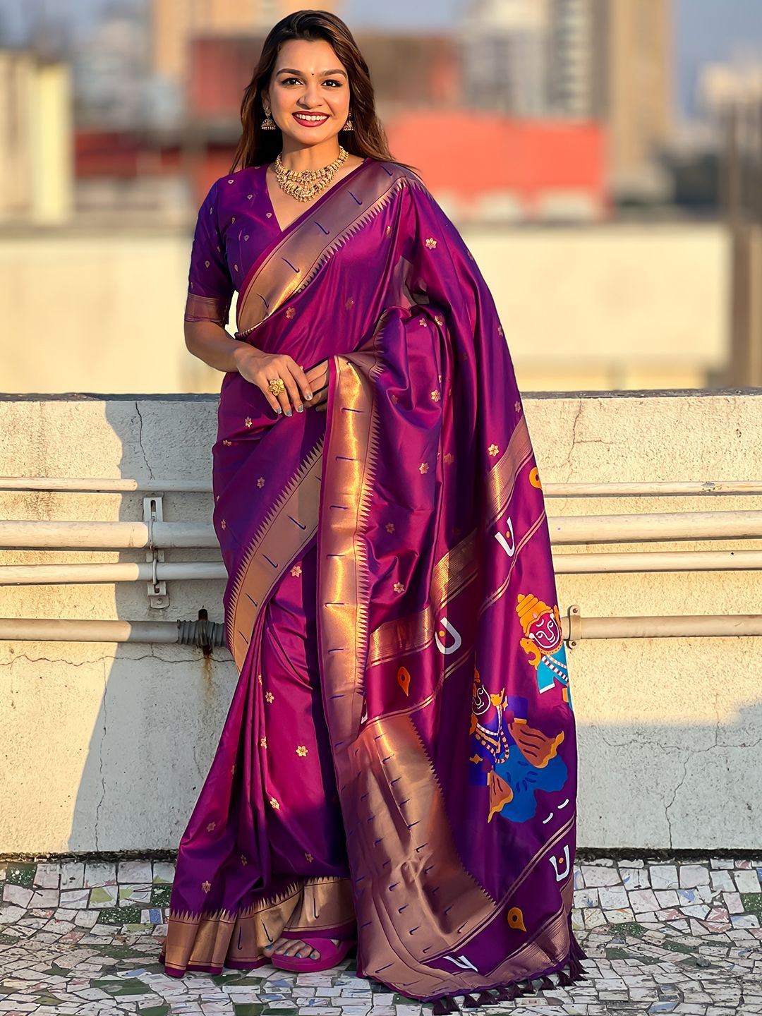 

Panzora Woven Design Zari Paithani Saree, Purple
