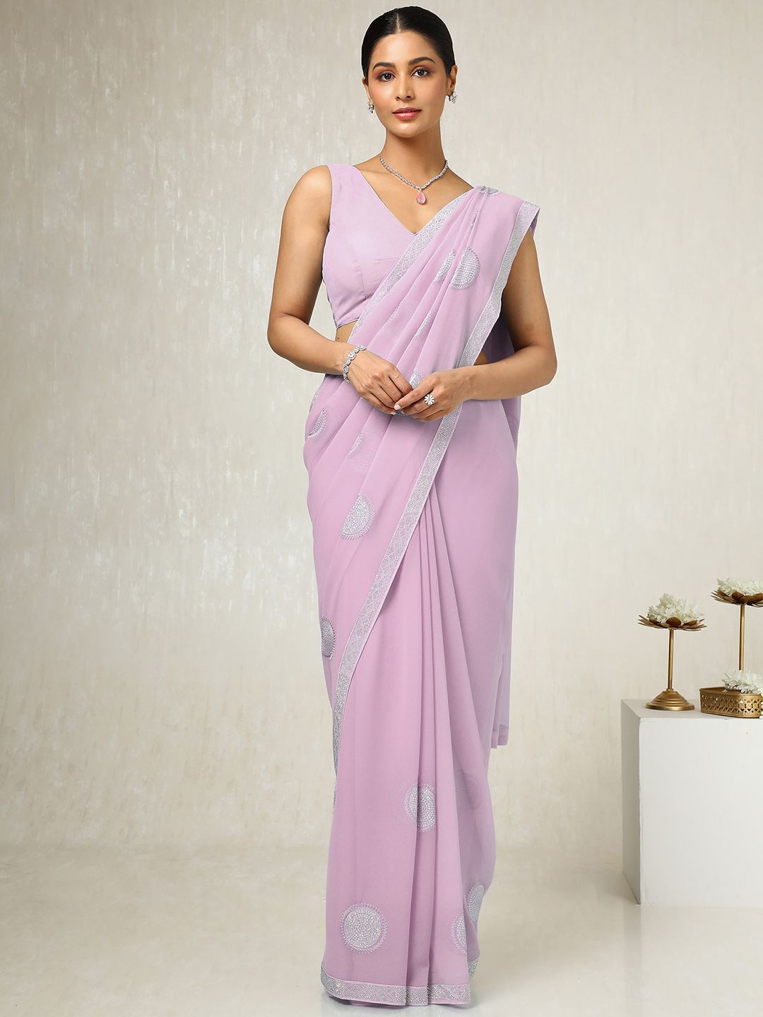 

Soch Embellished Sequinned Poly Georgette Saree, Lavender