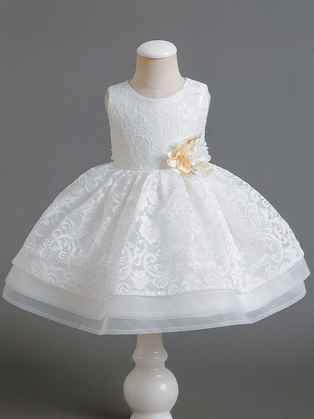 

Xsole Girls Self Design Fit & Flare Flared Dress, White