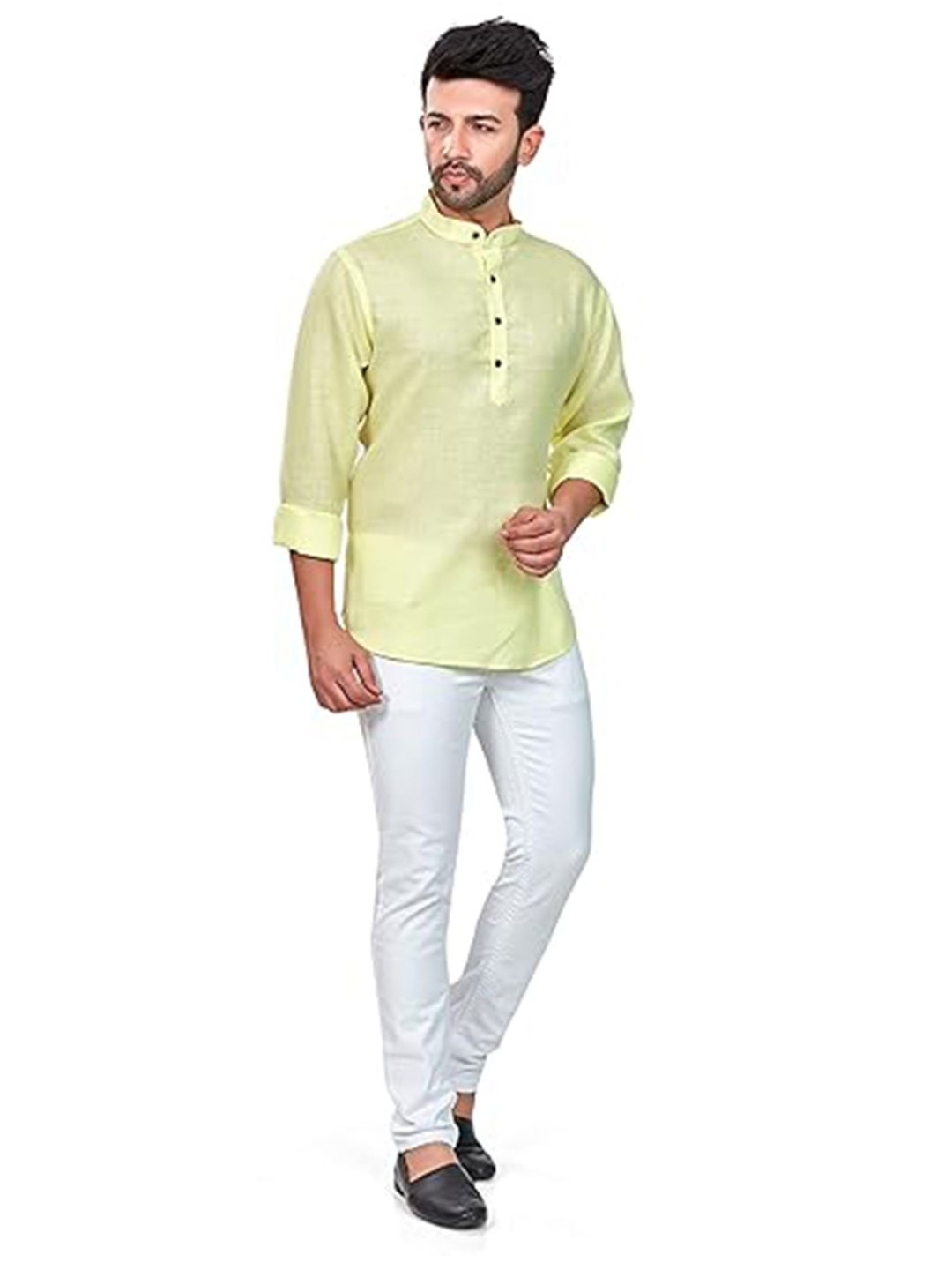 

EdinWolf Mandarin Collar Cotton Slim Fit Straight Kurta, Yellow