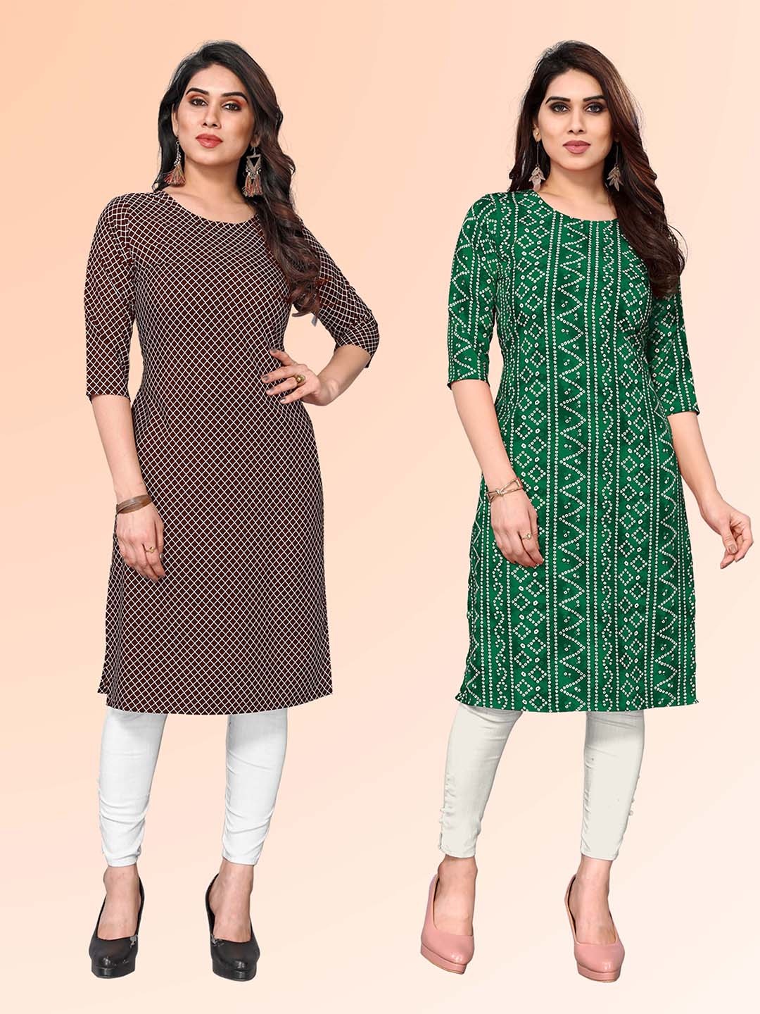 

KETAKI FASHION Selection of 2 Geometric Printed Round Neck Straight Kurtas, Maroon