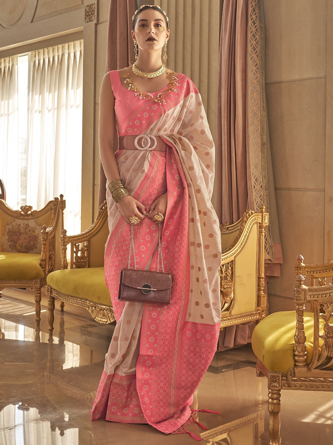 

Anouk Woven Design Zari Banarasi Saree, Cream
