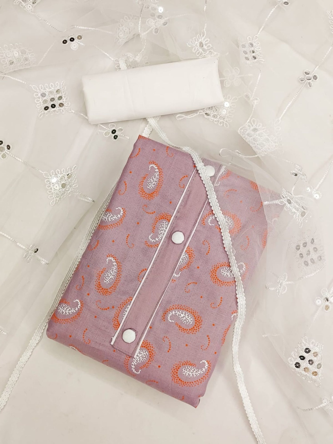 

A TO Z CART Printed Unstitched Dress Material, Peach