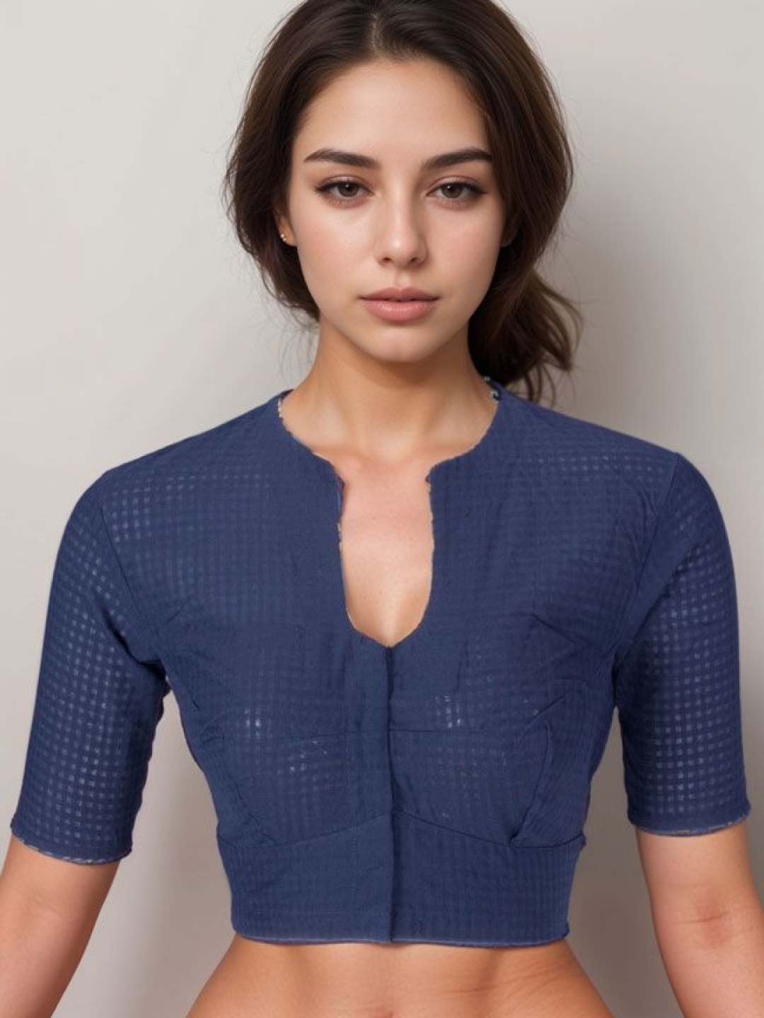 

Avishya Woven Design Slit Round Neck Cotton Saree Blouse, Blue