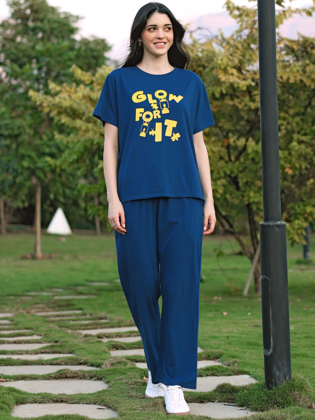 

Zeyo Printed Round Neck T-Shirt With Trouser, Blue