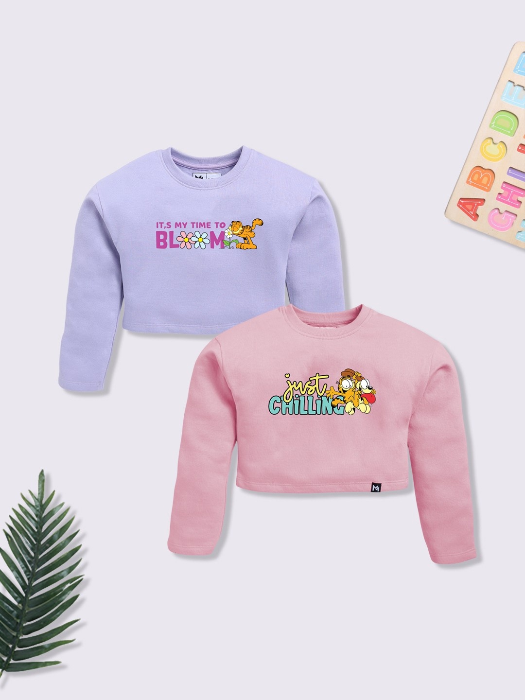 

YK X Minute Mirth Girls Set of 2 Printed Crop Sweatshirts, Assorted