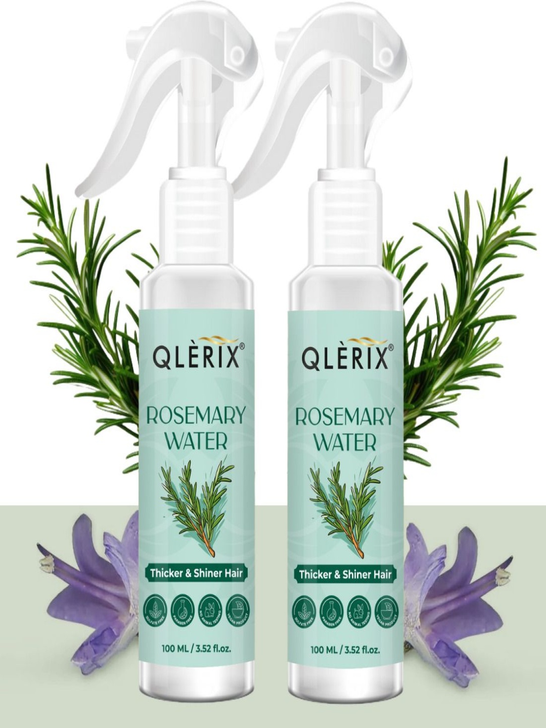 

QLERIX Set Of 2 Rosemary Water Spray For Strong- Thicker & Shiner Hair - 100 ml Each, Transparent