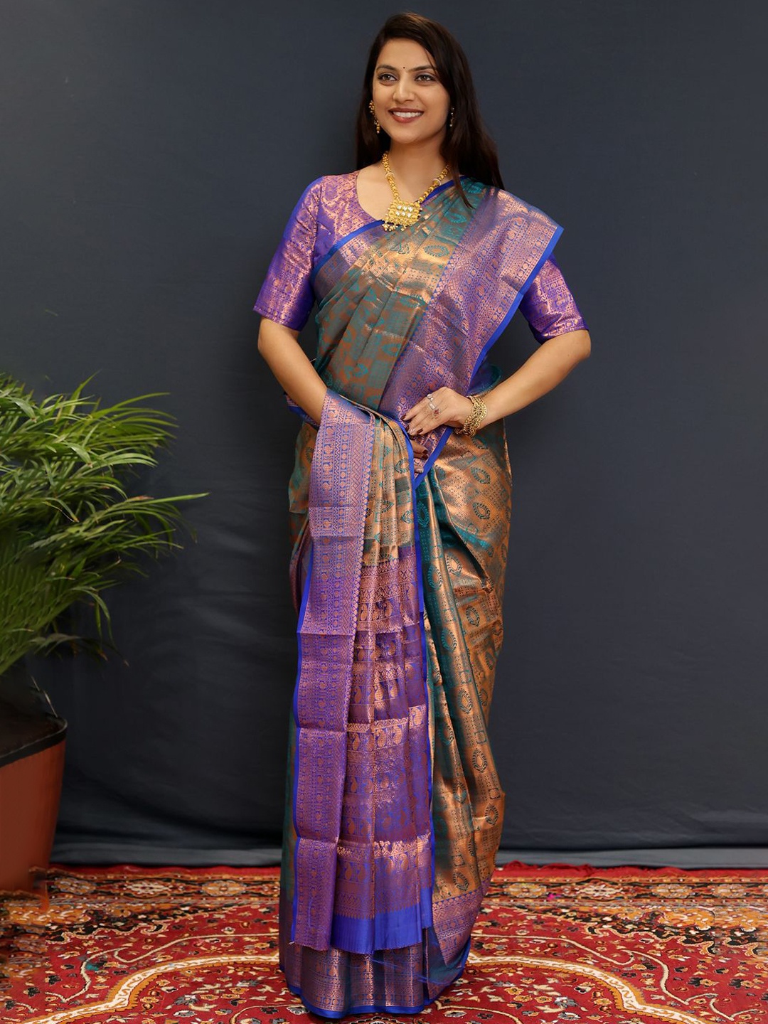 

WINKLECART Woven Design Zari Kanjeevaram Saree, Sea green