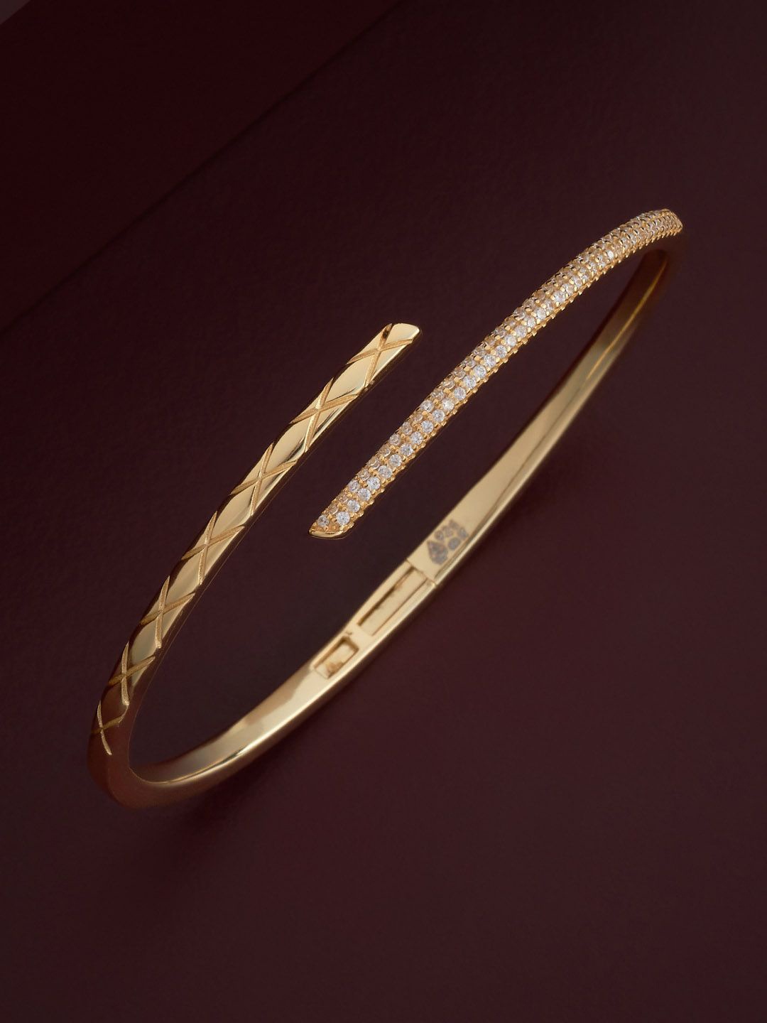 

Kushal's Fashion Jewellery 92.5 Pure Silver Gold-Plated Stone Studded Cuff Bracelet