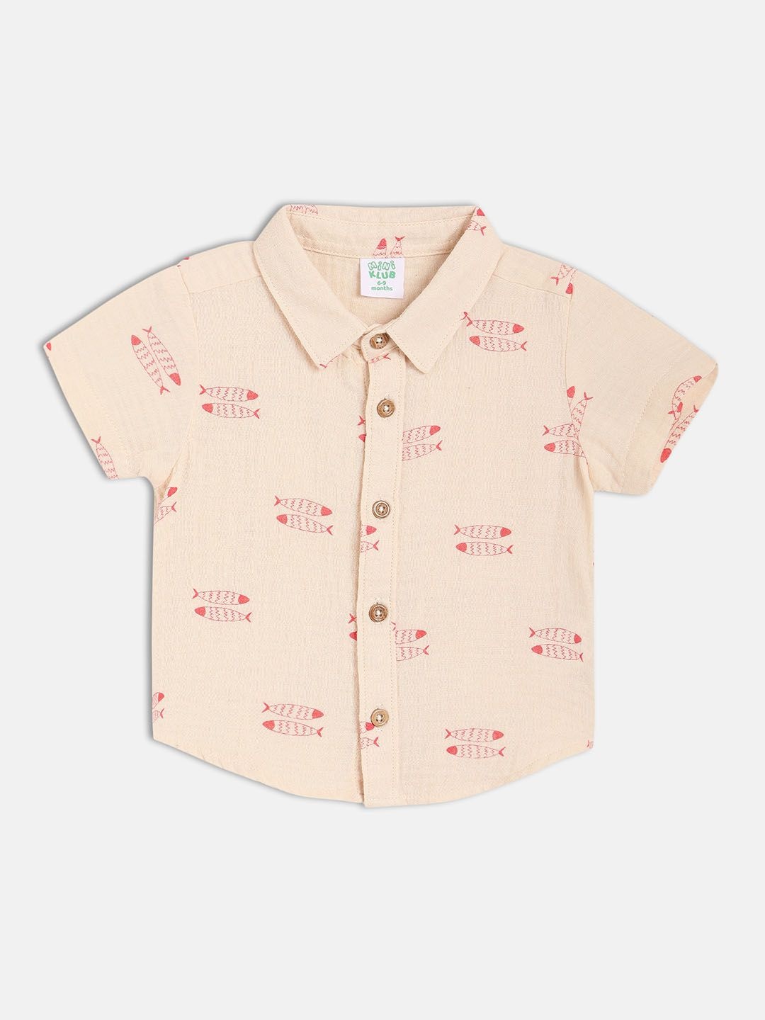 

MINI KLUB Boys Spread Collar Conversational Printed Cotton Casual Shirt, Beige