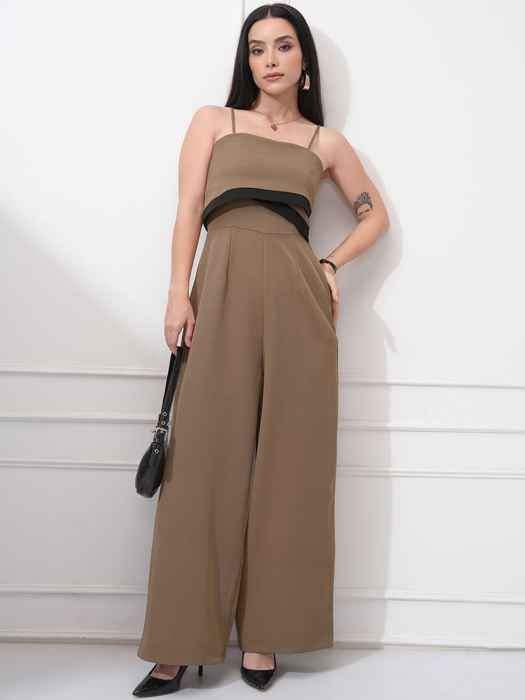 

Tokyo Talkies Women Colorblocked Laye Wide Leg Jumpsuit, Khaki