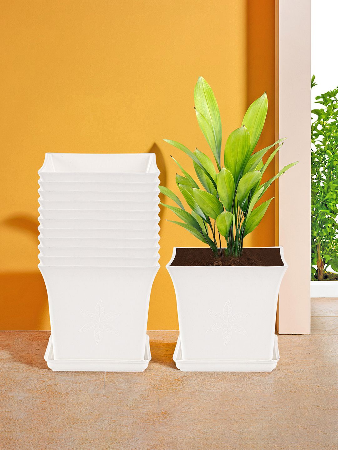 

Kuber Industries White 12 Pieces Premium Flower Pots for Garden with Bottom Plates