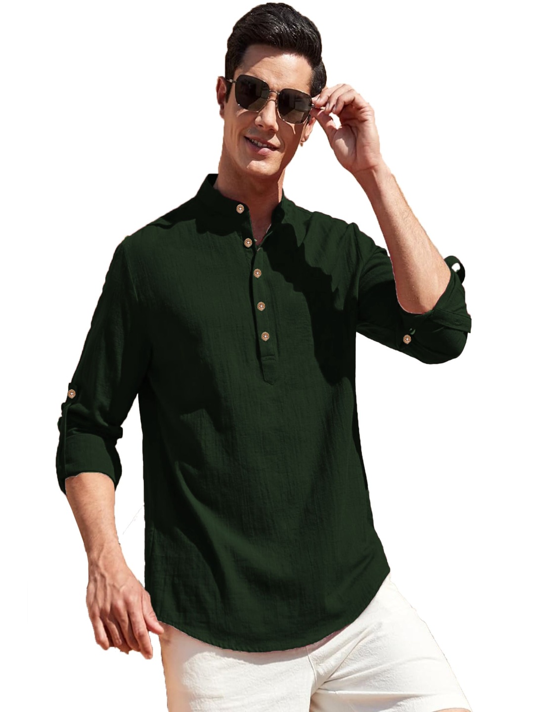 

EdinWolf Mandarin Collar Pure Cotton Straight Kurta, Fluorescent green