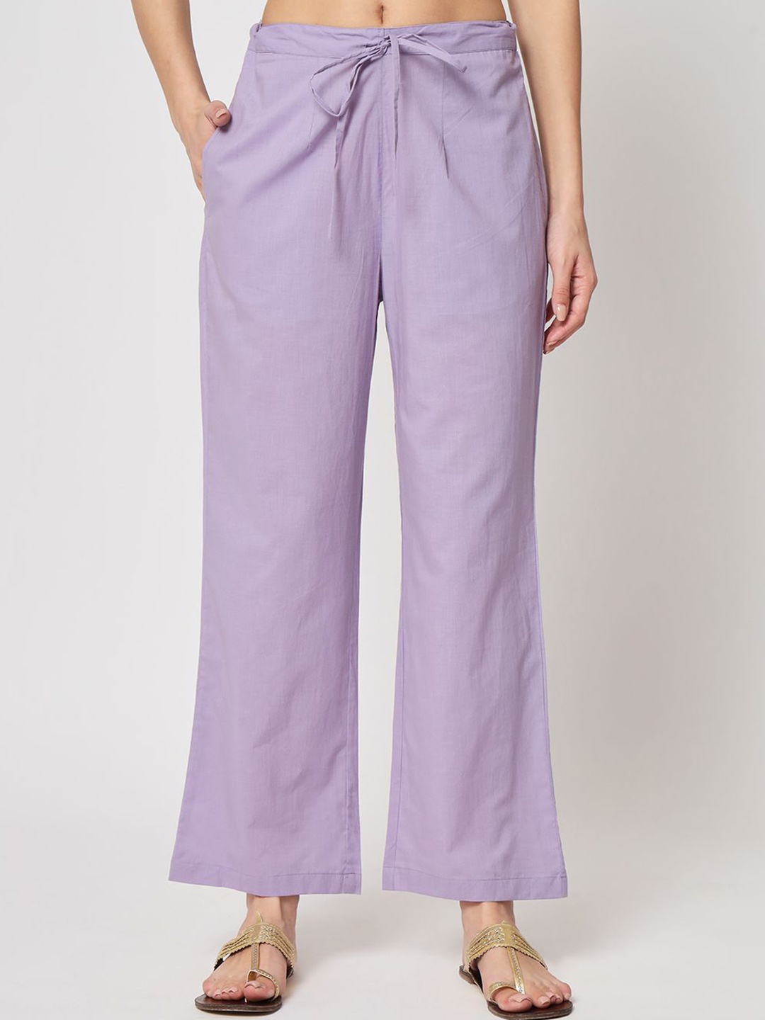 

Thevasa Women Mid Rise Cotton Straight Palazzo, Purple