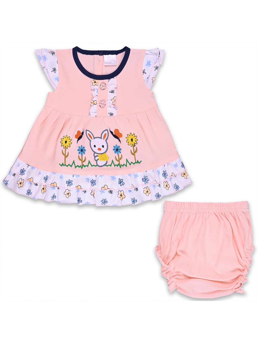 

Wish Karo Girls Embroidered Cotton Fit & Flare Dress, Peach