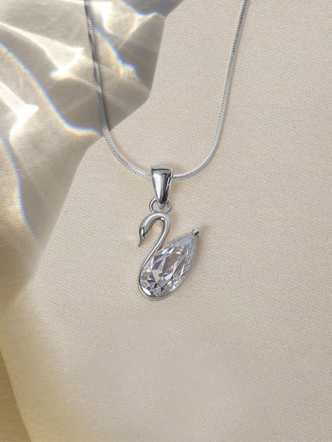 

HighSpark 92.5 Sterling Silver Crystals Studded Swan Solitaire Pendant