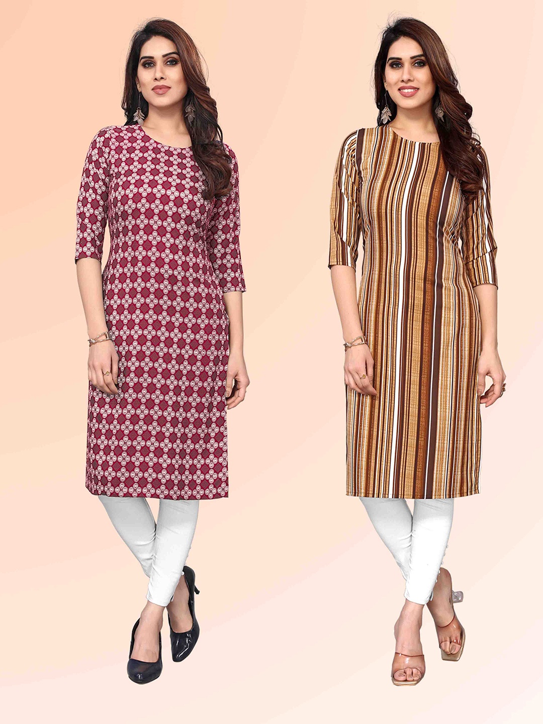 

KETAKI FASHION Selection Of 2 Geometric Printed Straight Pure Cotton Kurtas, Maroon