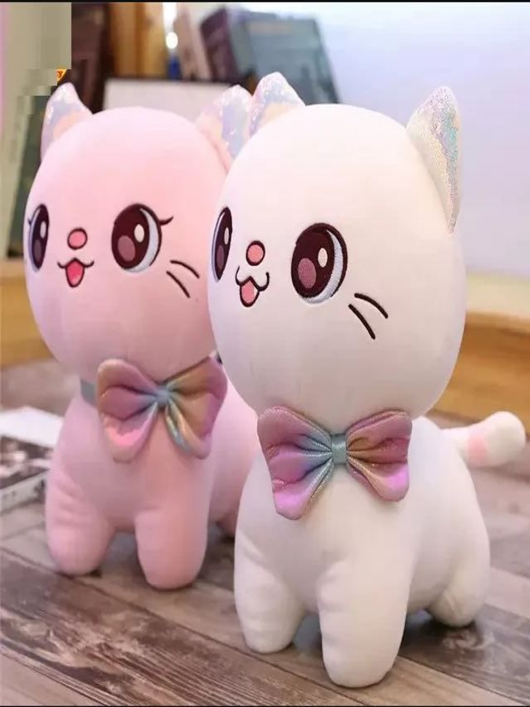 

AN TEDDY Polyfill Core Cute Super Soft Bow Cat Plush Stuffed Toy, Pink