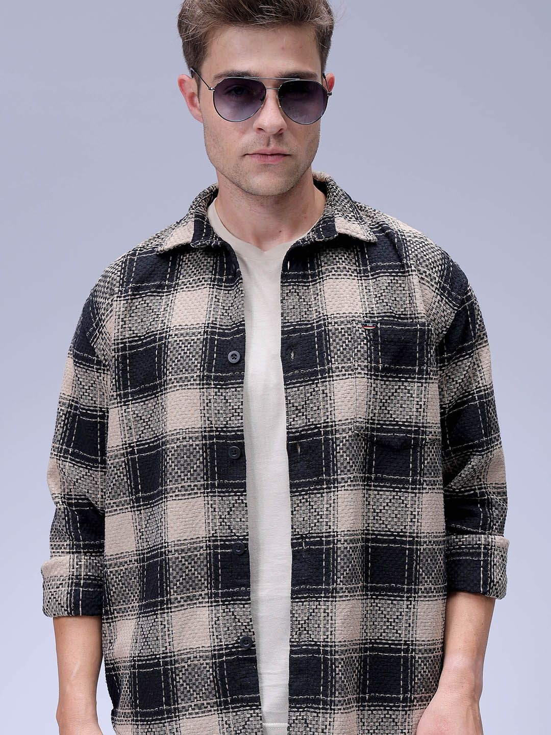 

The Indian Garage Co Men Relaxed Fit Spread Collar Checked Cotton Casual Shirt, Black