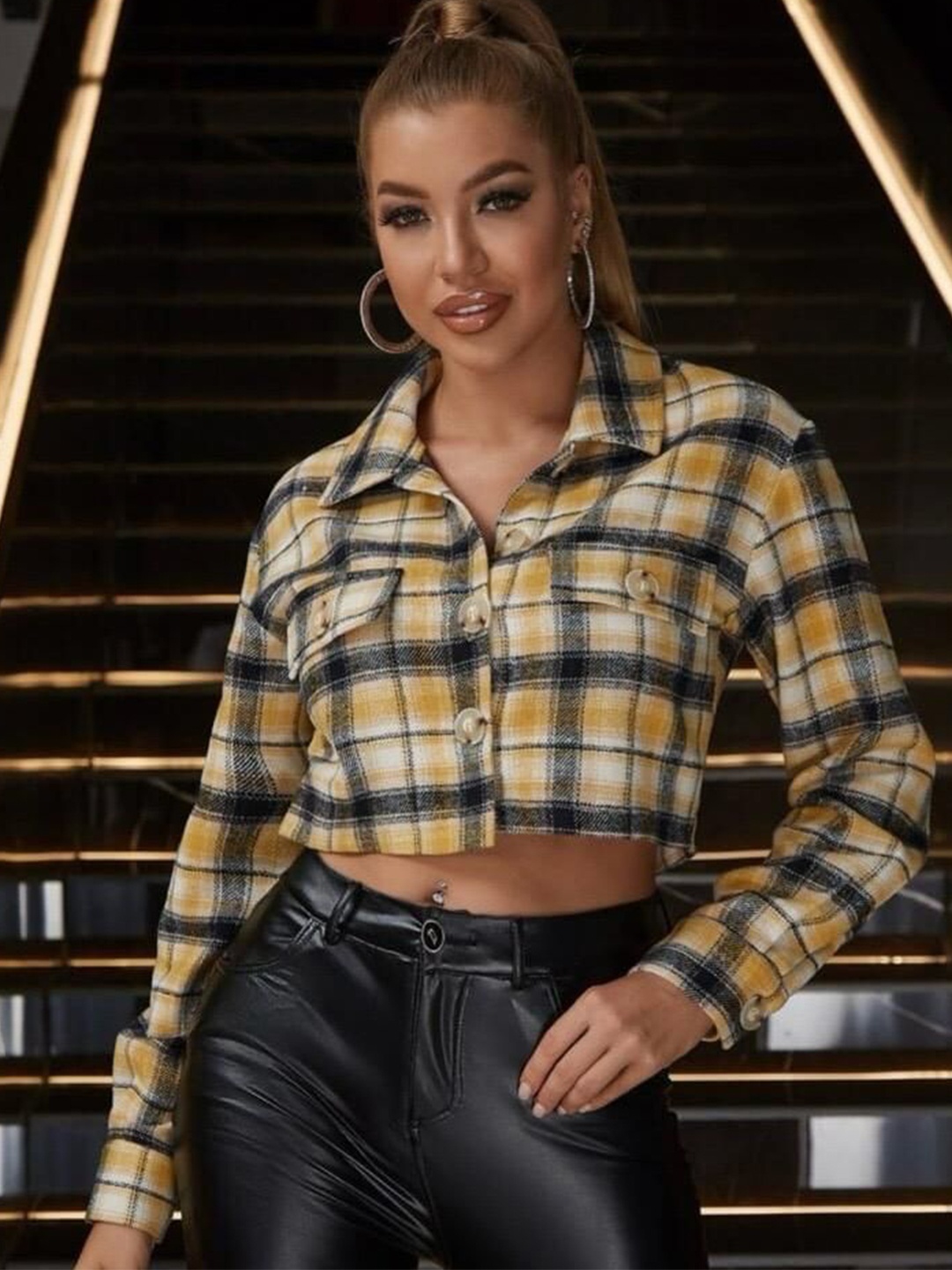 

Just Fab Women Standard Slim Fit Tartan Checks Opaque Checked Casual Shirt, Yellow