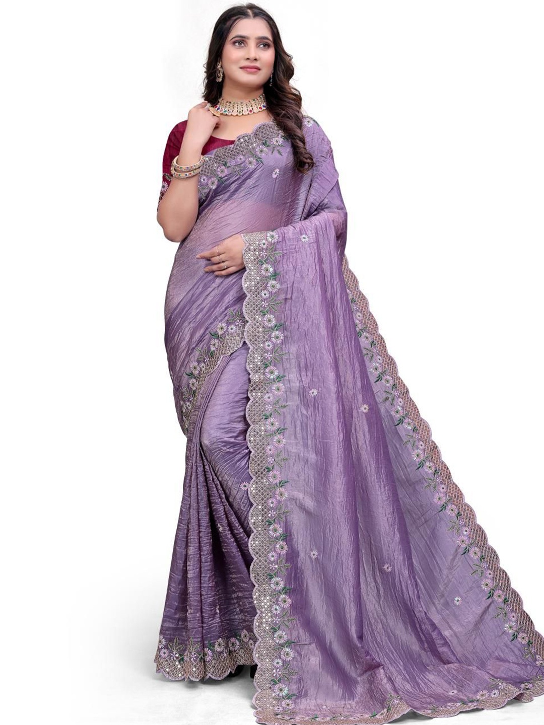 

FVD Floral Sequinned Saree, Purple