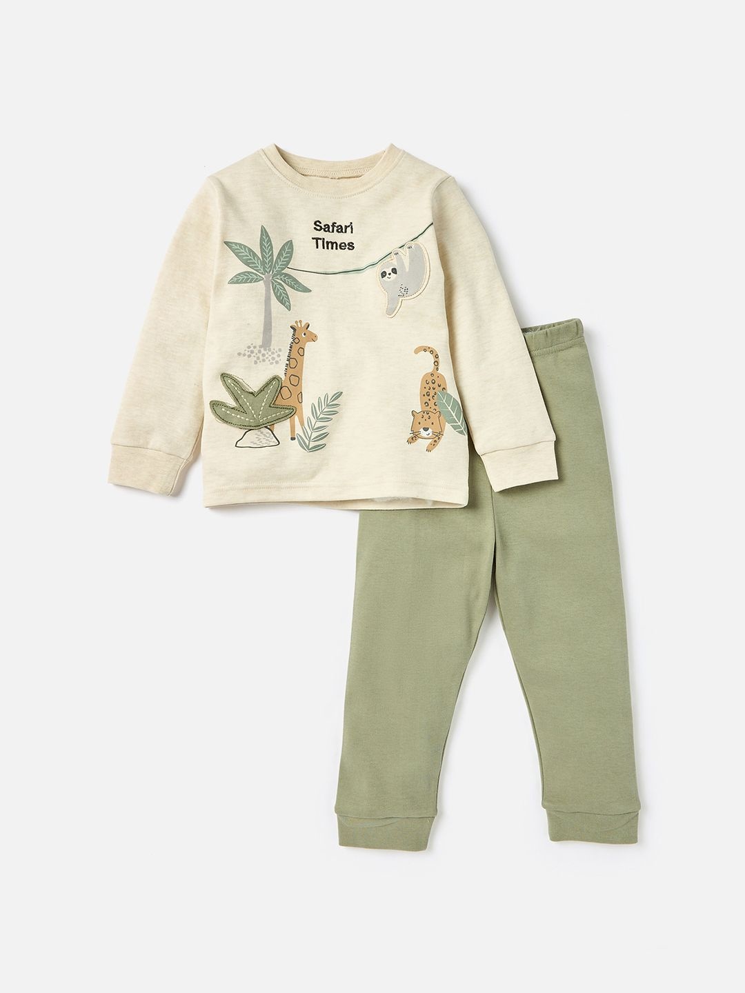 

Juniors by Babyshop Boys Printed T-shirt with Pyjamas, Cream