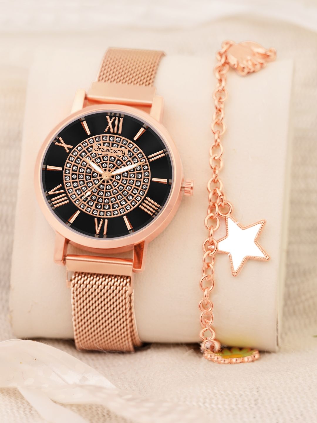 

DressBerry Women Analogue Watch Bracelet Gift Set DBWJ24 Set-40, Rose gold