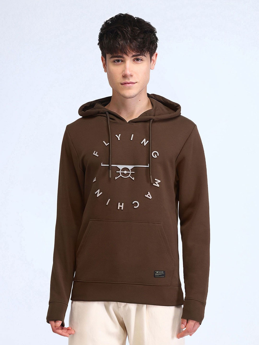 

Flying Machine Men Cotton Hooded Sweatshirt, Brown