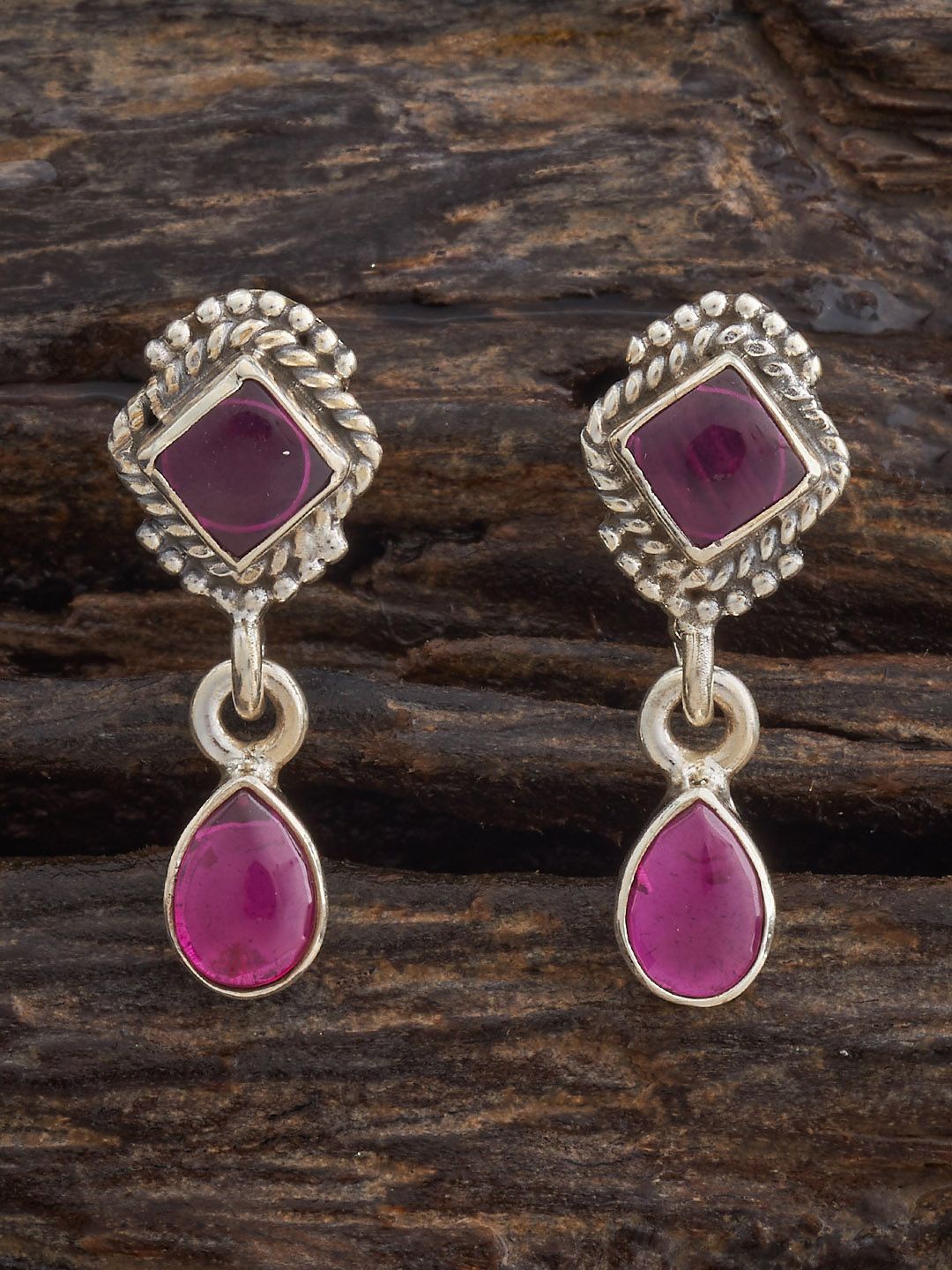

Kushal's Fashion Jewellery 92.5 Silver Geometric Drop Earrings, Red