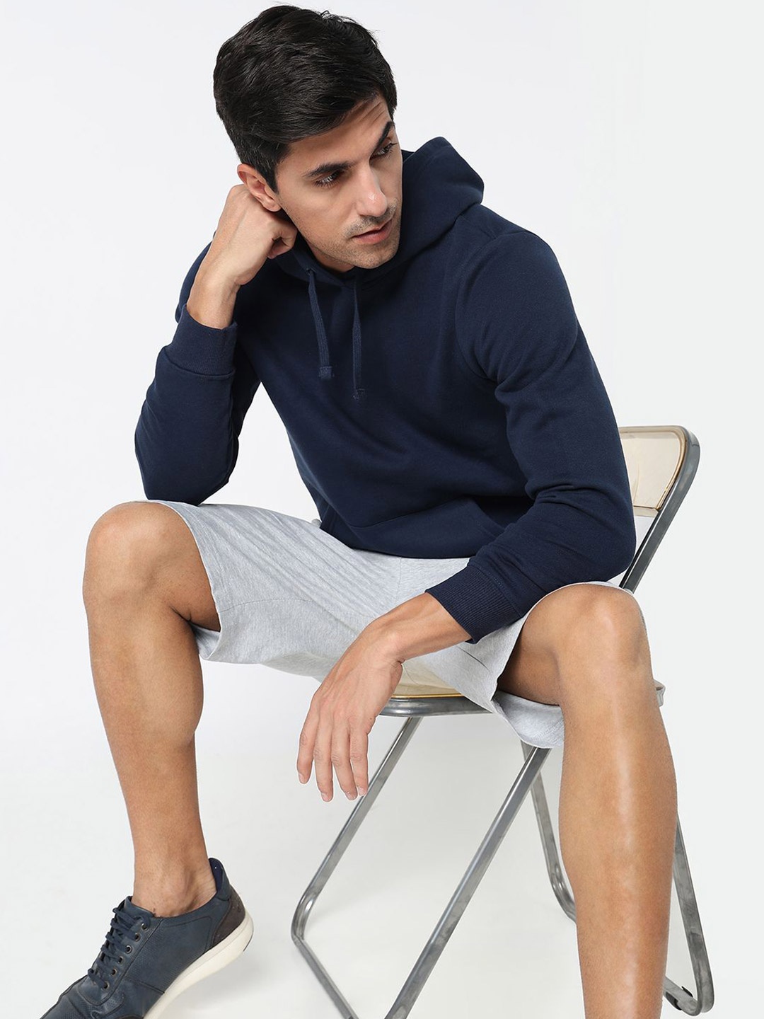 

R&B Men Cotton Hooded Sweatshirt, Blue