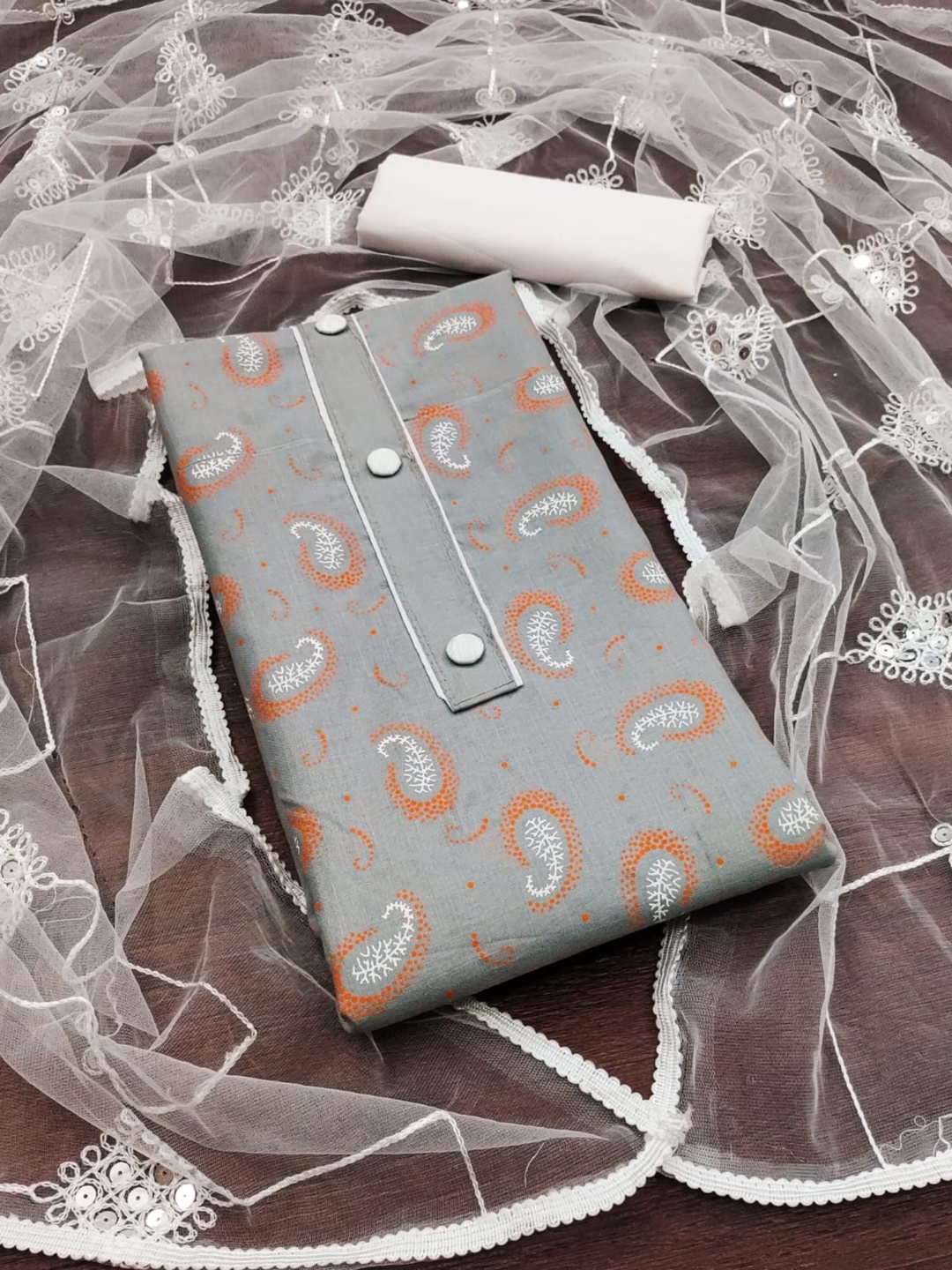 

A TO Z CART Printed Unstitched Dress Material, Grey