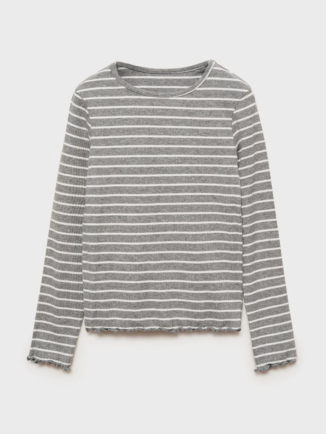 

Mango Kids Girls Striped Drop-Shoulder Sleeves T-shirt, Grey