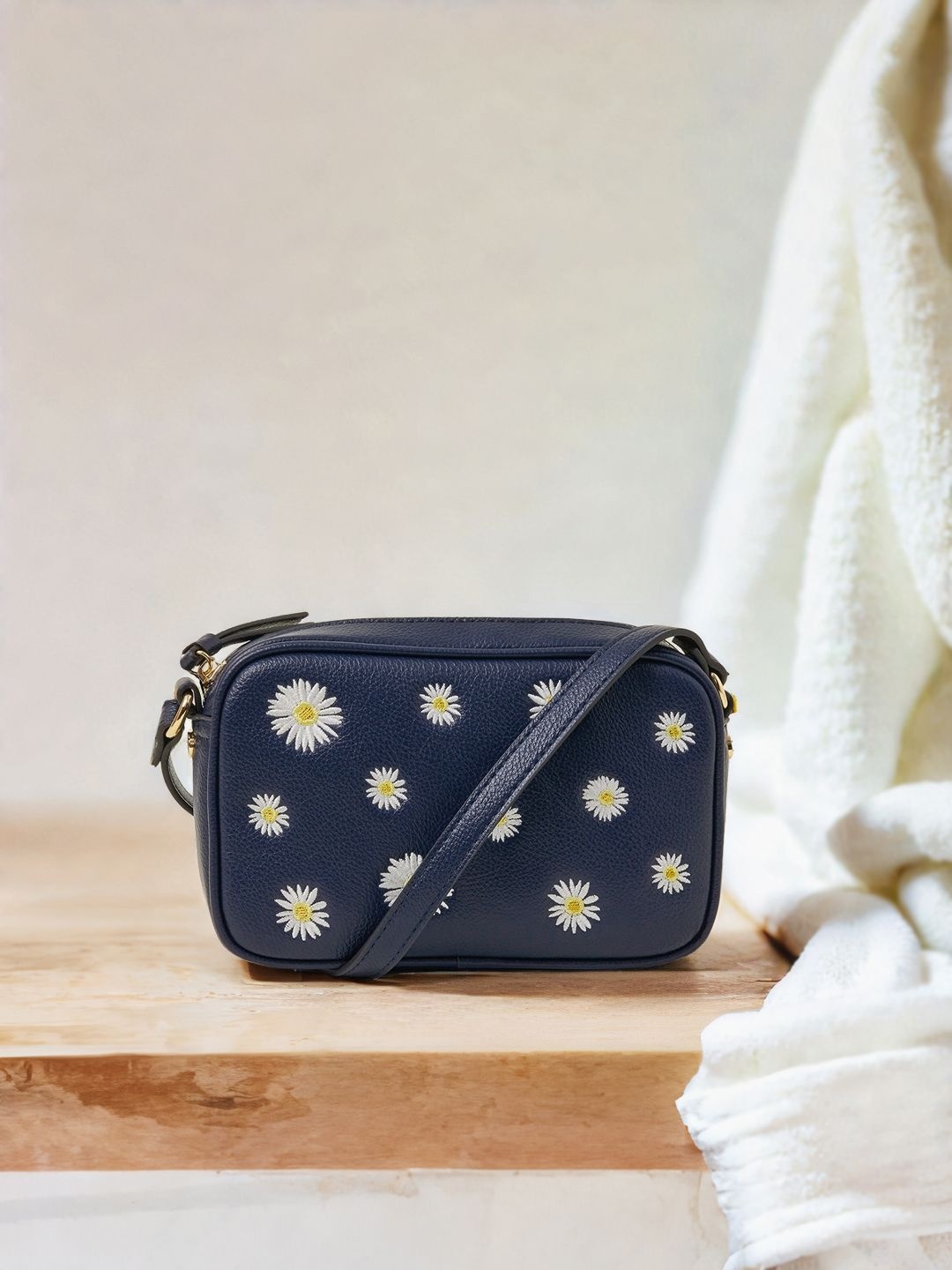 

Accessorize Women Floral Printed Structured Sling Bag, Navy blue