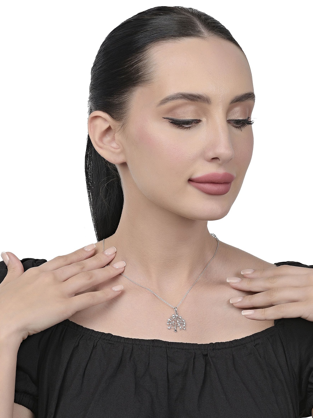 

FIAN 925 Sterling Silver Rhodium-Plated Cubic Zirconia Pendants With Chains