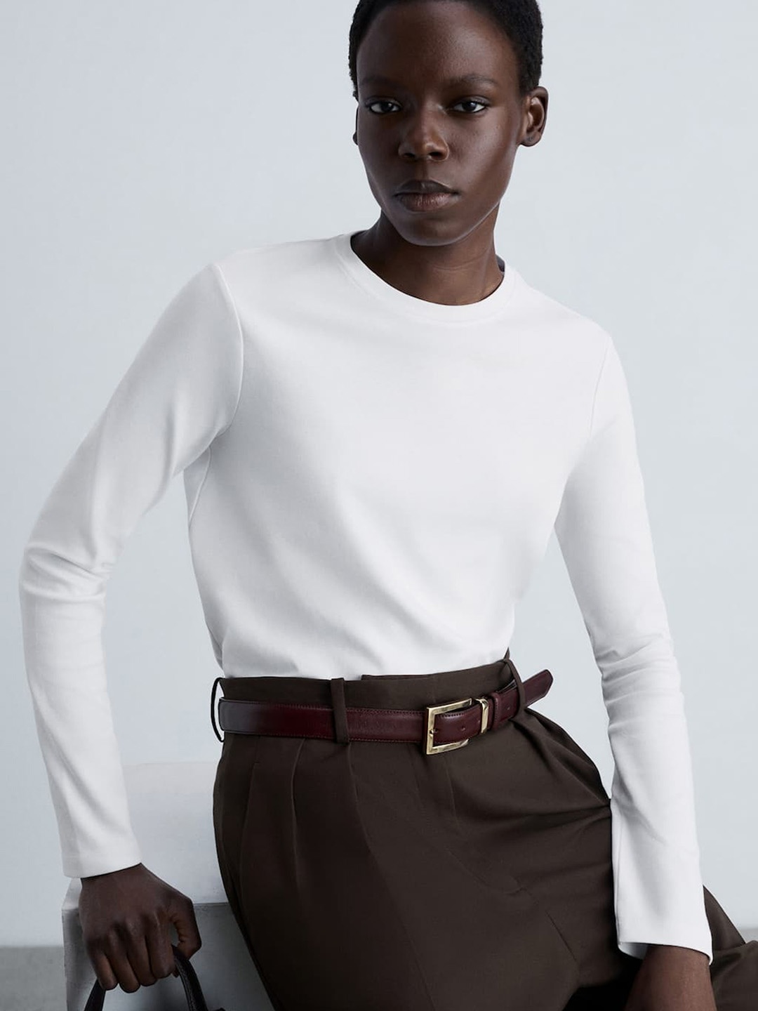 

MANGO Pure Cotton Long Sleeve T-shirt, White