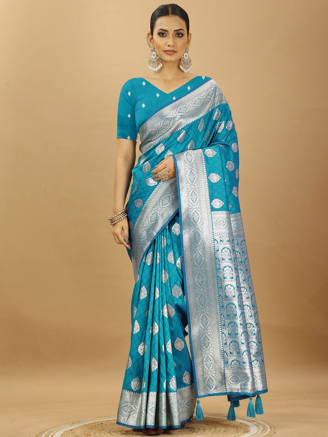 

SWAMI STUDIO Woven Design Zari Pure Silk Banarasi Saree, Blue