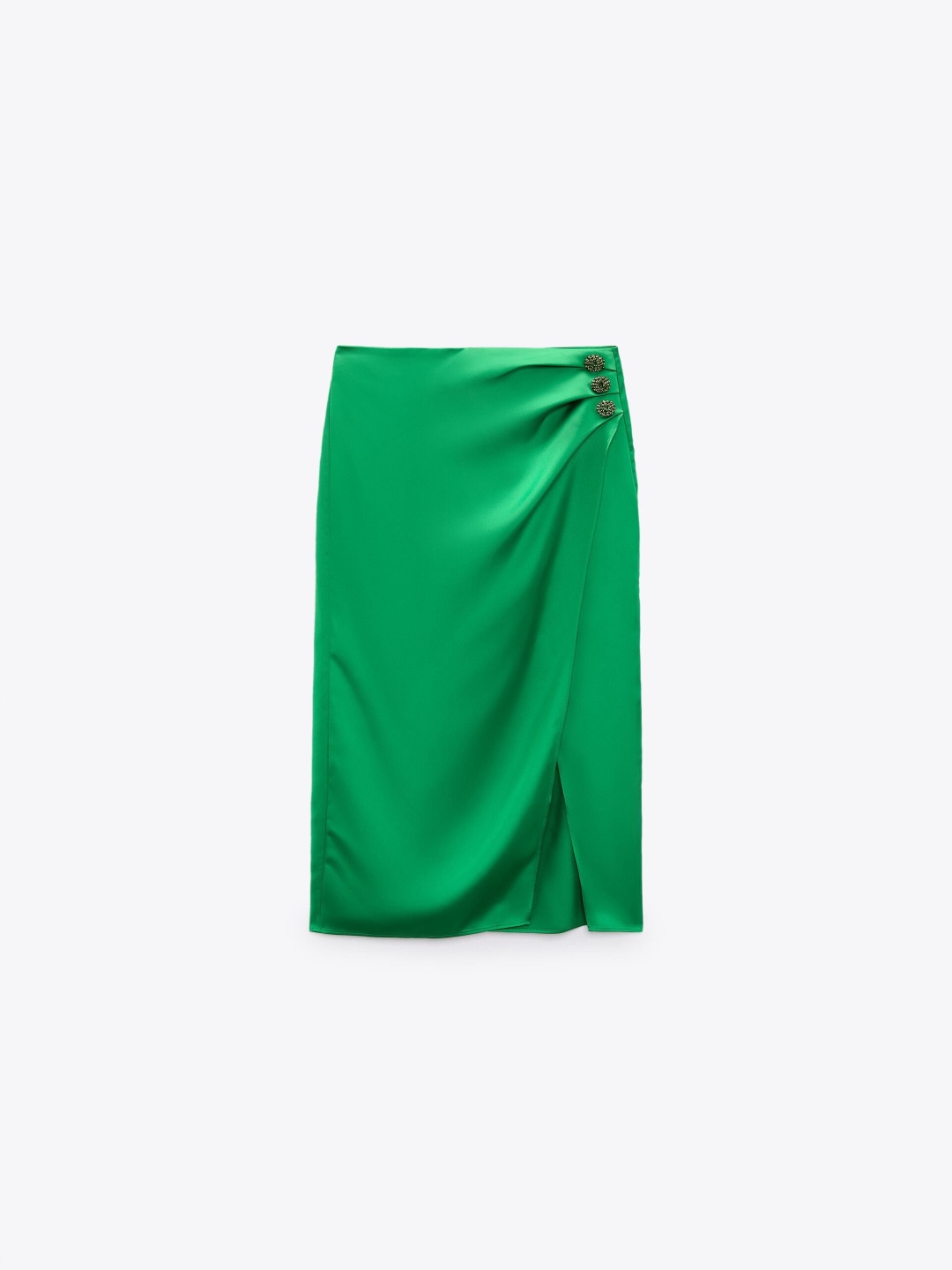 

ZARA Green Straight Midi Skirt with Front Slit