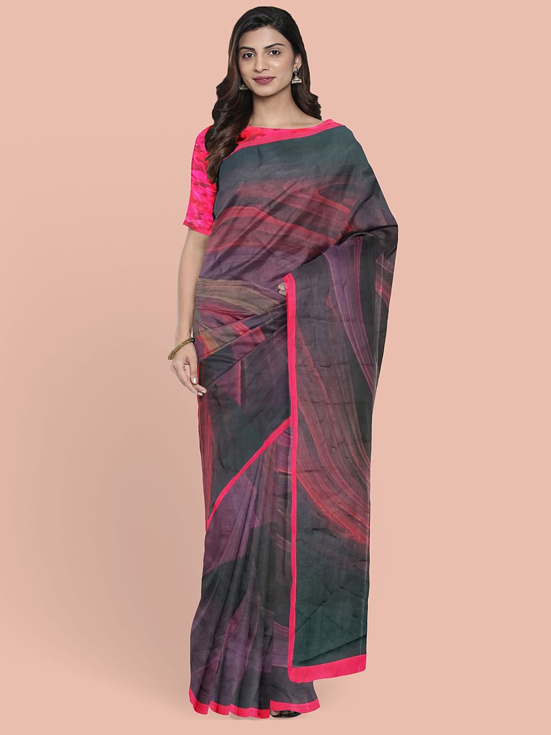 

Avyay Creation Abstract Printed Saree With Printed Blouse Piece, Black